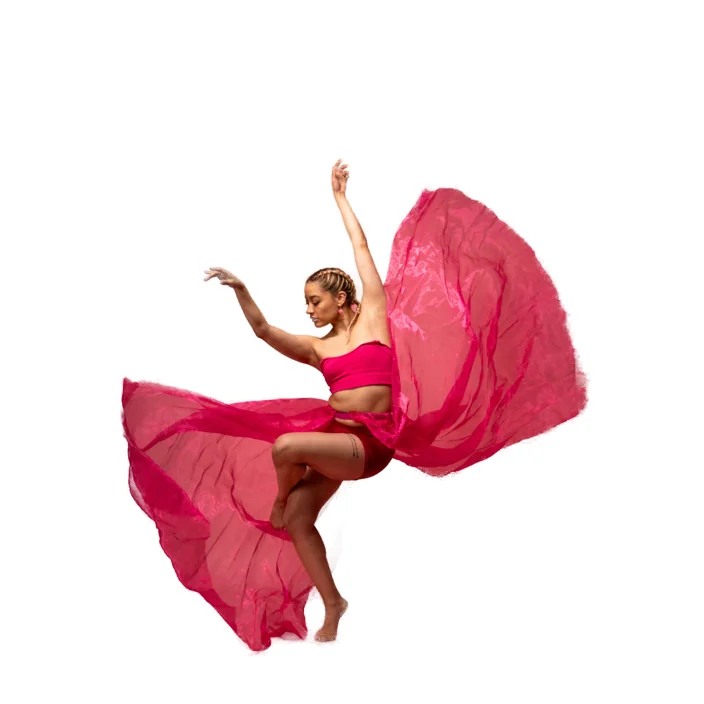 Modern dancer in a flowing pink costume